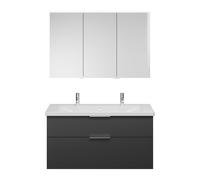 Set burgbad Eqio, composé d'une armoire de toilette à gauche, d'un lavabo en céramique avec 2 trous pour robinetterie et d'un meuble souslavabo, largeur 1230mm, SFAO123RF6584C0001G0146, Couleur: Gris