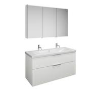 Set burgbad Eqio, composé d'une armoire de toilette à gauche, d'un lavabo en céramique avec 2 trous pour robinetterie et d'un meuble souslavabo, largeur 1230mm, SFAO123RF2009C0001G0146, Couleur: Blanc