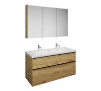 Set burgbad Eqio, composé d'une armoire de toilette à gauche, d'un lavabo en céramique avec 2 trous pour robinetterie et d'un meuble souslavabo, largeur 1230mm, SFAO123RF5662C0001G0252, Couleur: Décor