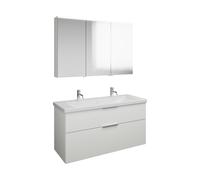 Set burgbad Eqio, composé d'une armoire de toilette à gauche, d'un lavabo en céramique avec 2 trous pour robinetterie et d'un meuble souslavabo, largeur 1230mm, SFAO123RF6582C0001G0146, Couleur: Blanc