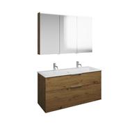 Set burgbad Eqio, composé d'une armoire de toilette à gauche, d'un lavabo en céramique Slim avec 2 trous pour robinetterie et d'un meuble souslavabo, largeur 1220mm, SHCQ122RF5662C0001G0146, Couleur:
