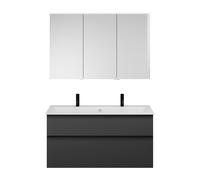 Set burgbad Eqio, composé d'une armoire de toilette à gauche, d'un lavabo en céramique Slim avec 2 trous pour robinetterie et d'un meuble souslavabo, largeur 1220mm, SHCQ122RF6584C0001G0252, Couleur: