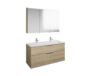 Set burgbad Eqio, composé d'une armoire de toilette à gauche, d'un lavabo en céramique Slim avec 2 trous pour robinetterie et d'un meuble souslavabo, largeur 1220mm, SHCQ122RF3180C0001G0146, Couleur:
