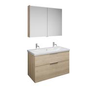 Set burgbad Eqio, composé d'une armoire de toilette, d'un lavabo en céramique avec 2 trous pour robinetterie et d'un meuble sous-lavabo, largeur 1030mm, SFAO103F3180C0001G0146, Couleur: Chêne Décor Ca