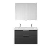 Set burgbad Eqio, composé d'une armoire de toilette, d'un lavabo en céramique avec 2 trous pour robinetterie et d'un meuble sous-lavabo, largeur 1030mm, SFAO103F6584C0001G0146, Couleur: Gris foncé mat