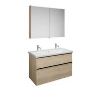 Set burgbad Eqio, composé d'une armoire de toilette, d'un lavabo en céramique avec 2 trous pour robinetterie et d'un meuble sous-lavabo, largeur 1030mm, SFAO103F3180C0001G0252, Couleur: Décor Chêne Ca