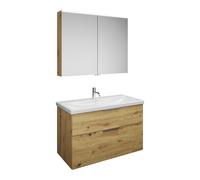 Set burgbad Eqio, composé d'une armoire de toilette, d'un lavabo en céramique et d'un meuble sous-lavabo, largeur 1030mm, SFAN103F5662C0001G0146, Couleur: Décor chêne Urban / Décor chêne Urban, Poigné