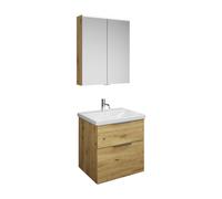 Set burgbad Eqio, composé d'une armoire de toilette, d'un lavabo en céramique et d'un meuble sous-lavabo, largeur 650mm, SFAN065F5662C0001G0146, Couleur: Décor chêne Urban / Décor chêne Urban, Poignée
