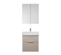 Set burgbad Eqio, composé d'une armoire de toilette, d'un lavabo en céramique et d'un meuble sous-lavabo, largeur 650mm, SFAN065F6583C0001G0146, Couleur: Gris clair mat / Gris clair mat, poignée chrom