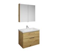 Set burgbad Eqio, composé d'une armoire de toilette, d'un lavabo en céramique et d'un meuble sous-lavabo, largeur 830mm, SFAN083F5662C0001G0146, Couleur: Décor chêne Urban / Décor chêne Urban, Poignée