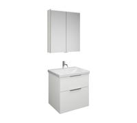 Set burgbad Eqio, composé d'une armoire de toilette, d'un lavabo en céramique et d'un meuble sous-lavabo, largeur 650mm, SFAN065F2009C0001G0146, Couleur: Blanc brillant / Blanc brillant, poignée chrom