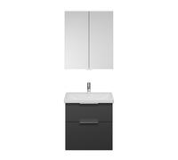 Set burgbad Eqio, composé d'une armoire de toilette, d'un lavabo en céramique et d'un meuble sous-lavabo, largeur 650mm, SFAN065F6584C0001G0146, Couleur: Gris foncé mat / Gris foncé mat, poignée chrom