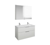 Set burgbad Eqio, composé d'une armoire de toilette, d'un lavabo en céramique Slim avec 2 trous pour robinetterie et d'un meuble sous-lavabo, largeur 1020mm, SHCQ102F2009C0001G0146, Couleur: Blanc bri