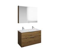 Set burgbad Eqio, composé d'une armoire de toilette, d'un lavabo en céramique Slim avec 2 trous pour robinetterie et d'un meuble sous-lavabo, largeur 1020mm, SHCQ102F5662C0001G0146, Couleur: Décor chê