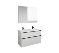 Set burgbad Eqio, composé d'une armoire de toilette, d'un lavabo en céramique Slim avec 2 trous pour robinetterie et d'un meuble sous-lavabo, largeur 1020mm, SHCQ102F6582C0001G0252, Couleur: Blanc mat