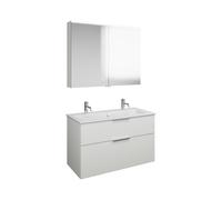Set burgbad Eqio, composé d'une armoire de toilette, d'un lavabo en céramique Slim avec 2 trous pour robinetterie et d'un meuble sous-lavabo, largeur 1020mm, SHCQ102F6582C0001G0146, Couleur: Blanc mat