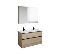 Set burgbad Eqio, composé d'une armoire de toilette, d'un lavabo en céramique Slim avec 2 trous pour robinetterie et d'un meuble sous-lavabo, largeur 1020mm, SHCQ102F3180C0001G0252, Couleur: Décor Chê