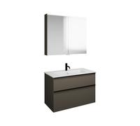 Set burgbad Eqio, composé d'une armoire de toilette, d'un lavabo en céramique Slim et d'un meuble sous-lavabo, largeur 920mm, SHCP092F2010C0001G0252, Couleur: Gris brillant / Gris brillant, poignée pr