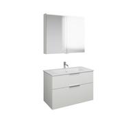Set burgbad Eqio, composé d'une armoire de toilette, d'un lavabo en céramique Slim et d'un meuble sous-lavabo, largeur 920mm, SHCP092F2009C0001G0146, Couleur: Blanc brillant / Blanc brillant, poignée