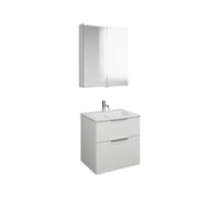 Set burgbad Eqio, composé d'une armoire de toilette, d'un lavabo en céramique Slim et d'un meuble sous-lavabo, largeur 820mm, SHCP082F2009C0001G0146, Couleur: Blanc brillant / Blanc brillant, poignée