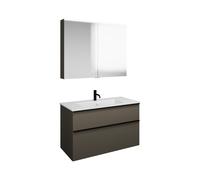 Set burgbad Eqio, composé d'une armoire de toilette, d'un lavabo en céramique Slim et d'un meuble sous-lavabo, largeur 1020mm, SHCP102F2010C0001G0252, Couleur: Gris brillant / Gris brillant, poignée p