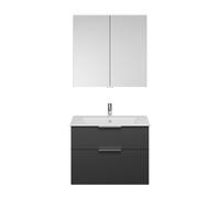 Set burgbad Eqio, composé d'une armoire de toilette, d'un lavabo en céramique Slim et d'un meuble sous-lavabo, largeur 820mm, SHCP082F6584C0001G0146, Couleur: Gris foncé mat / Gris foncé mat, poignée