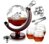 Set cadeau pour hommes comprenant une carafe à whisky en forme de globe, 6 pierres à whisky et 3 verres, capacité de 900 ml