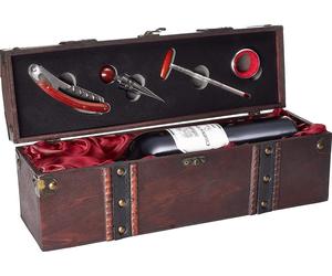 Set cadeau vin avec 1 bouteille de vin rouge millésime 2006 Château Carignan Prima - sec - en caisse bois avec kit sommelier