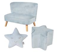 Set Canapé Enfant + Pouf Étoile + Coussin Décoratif En Velours - Lil Sofa Bleu Clair TU