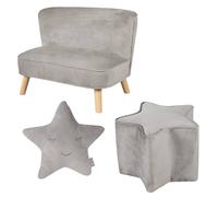 Set Canapé Enfant + Pouf Étoile + Coussin Décoratif En Velours - Lil Sofa Gris Argenté TU