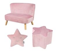 Set Canapé Enfant + Pouf Étoile + Coussin Décoratif En Velours - Lil Sofa Rose Pastel TU