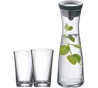Set carafe à eau 3 pièces Décanteur 1 L avec 2 verres à eau 250 ml verre hauteur 30,2 cm Décanteur en verre avec couvercle Couvercle en silicone CloseUp fermeture, Basic.