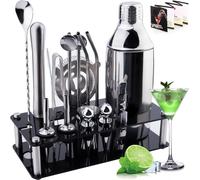 Set cocktail 18 pièces RVS - Set de mélange pour cocktails - Shaker Party Essential - Accessoires de bar professionnels - Tool Cocktailmixset mit Rezeptbuch