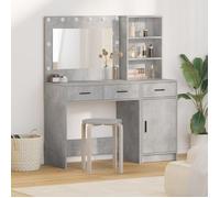 Set coiffeuse 2 pièces avec LED en bois d ingénierie gris béton