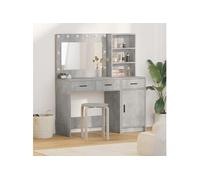 Set coiffeuse 2 pièces avec LED en bois d ingénierie gris béton