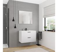 Set complet 80 cm : vasque blanc mat + meuble, blanc cassé (CERAMIA-4OW80-V)