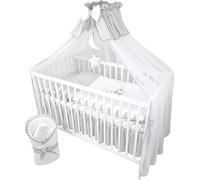 set complet de 13 lits pour bébé Happy Leo avec matelas réglable en hauteur et broderie pour nouveau-nés, bébés et jeunes enfants (ourson lune gris)