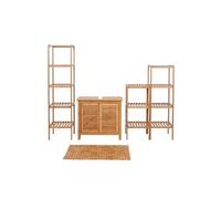 Set Complet De Salle De Bains Hwc-B18, Meuble Armoires Étagères Bambou Multicolore