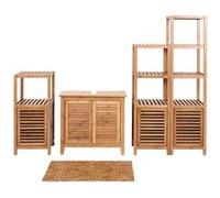 Set complet de salle de bains MENDLER HWC-B18, Meuble Armoires Étagères Bambou Marron G