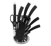 Set Couteau Cuisine Professionnel - Couteaux Tranchant en Acier Inoxydable - Support en Acrylique - Poignée ergonomique - Set de couteaux avec support 8 pièces - Noir - Herzberg HGMSN8-BLM
