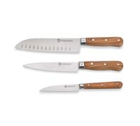Set couteau d'office + couteau de chef + santoku en bois d'olivier et lame inox Mathon