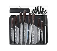 Set couteaux cuisine pro VURAHOME acier inox 4Cr13 manche bois+aiguiseur+sac Oxford 11p
