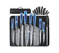 Set couteaux cuisine pro VURAHOME acier inox manche résine aiguiseur sac Oxford 11p (Bleu)