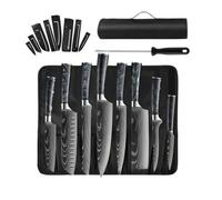 Set couteaux cuisine VURAHOME acier inox manche résine aiguiseur sac Oxford 11p (Noir)