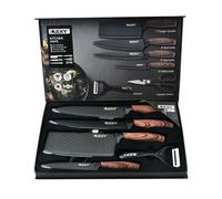 Set couteaux VURAHOME NP04 acier inox motif diamant antiadhésif (6p - Noir)