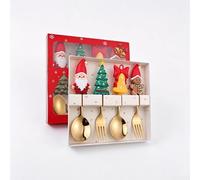 Set Cuillères Noël Acier 4pcs Boîte Set Cuillères Noël Acier(Gold)