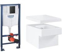 Set cuvette de WC Grohe Cube Ceramic 3924500H, châssis encastré avec bouton de chasse d'eau Grohe Solido 38811KF0, 39488000