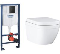 Set cuvette de WC Grohe Euro Ceramic 39554000, châssis encastré avec bouton de chasse d'eau Grohe Solido 38811KF0