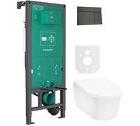 Set cuvette de WC Hansgrohe EluPura S 60343450, bouton de chasse d'eau Hansgrohe Element E 66003340, 01022180, 60148450