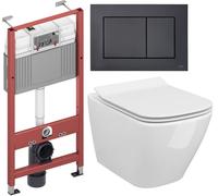 Set cuvette WC avec abattant à descente lente Cersanit City S701-405, châssis encastré Tece Base 9400407, 9240407